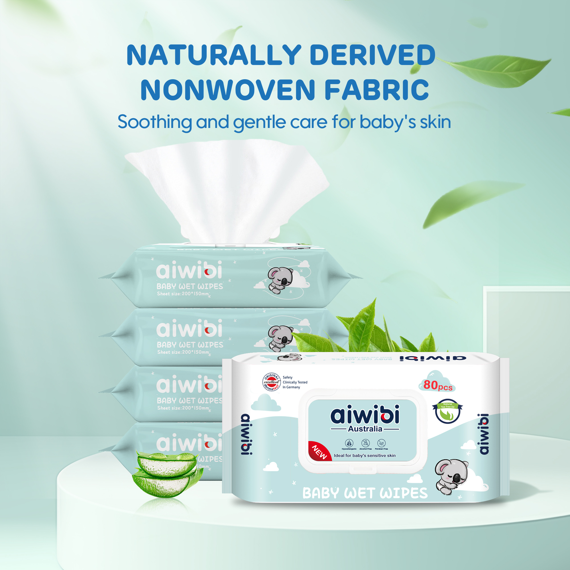 Lingettes douces pour bébé （80 lingettes * Couvercle Rectangulaire）