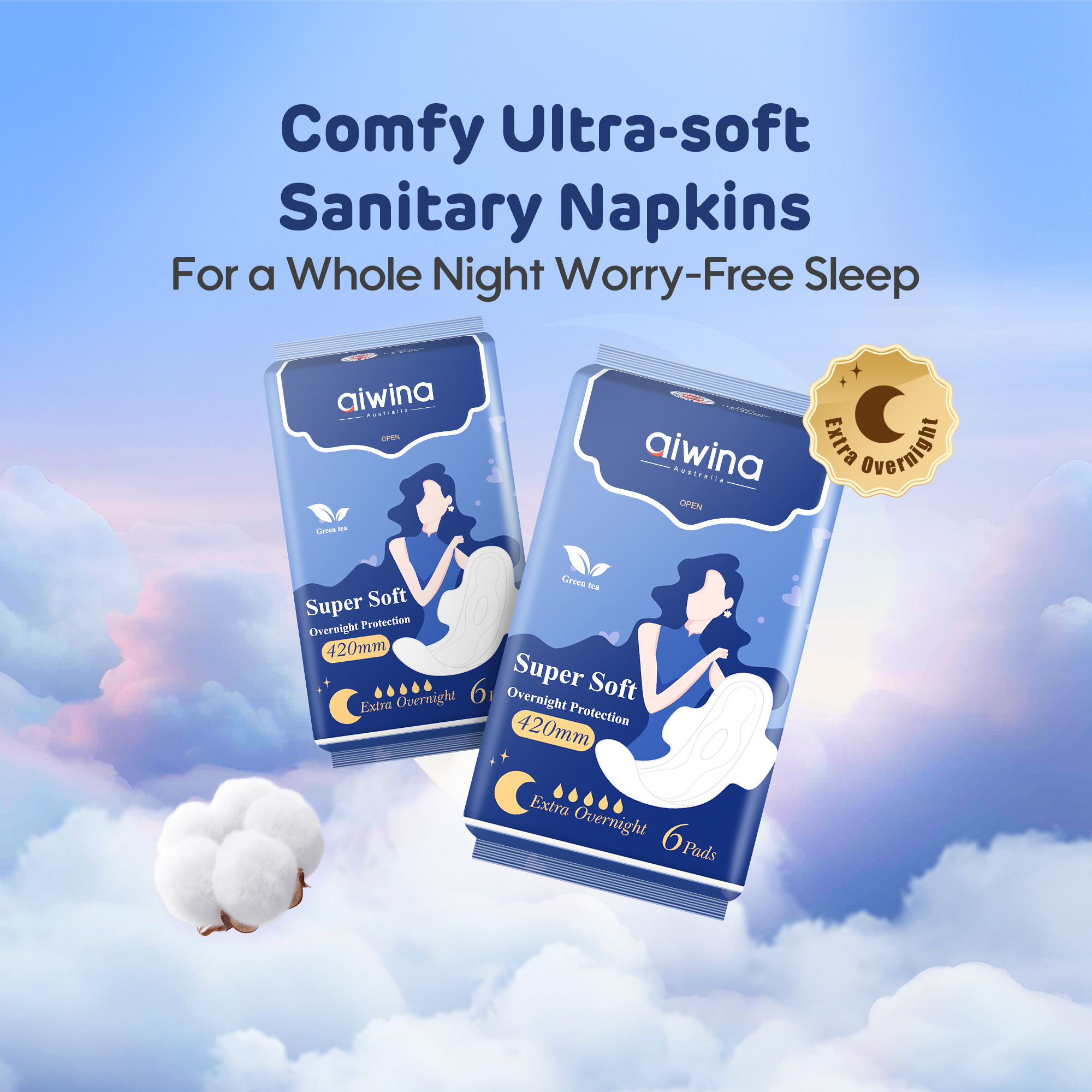 Serviettes Hygiéniques (pâte de bois * 420mm de 6 serviettes)